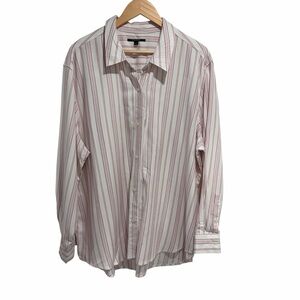Tahari Women’s Pink and White Striped Long Sleeve Button Down Shirt Blouse